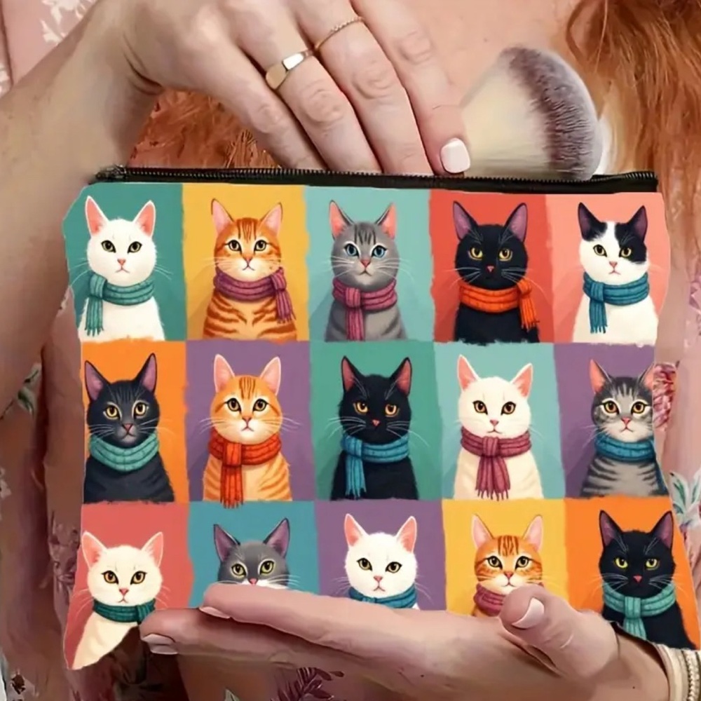 Colorful Cat Pattern Pouch - Picture 3 of 5
